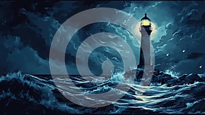 A lighthouse in the middle of the ocean (AI Generated