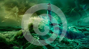 A lighthouse in the middle of a stormy ocean