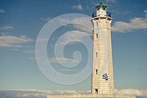 Lighthouse near Gythio against blue sky