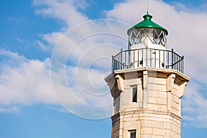 Lighthouse near Gythio against blue sky