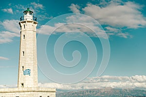Lighthouse near Gythio against blue sky