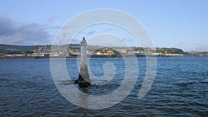 Lighthouse on Ness Cove Beach from a drone, Shaldon, Teignmouth, Devon, England