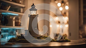 lighthouse in the night highly intricately detailed photograph of Cape Egmont Lighthouse on a table