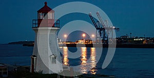 A lighthouse in the night in New Brunswick