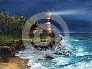 Lighthouse at night photo