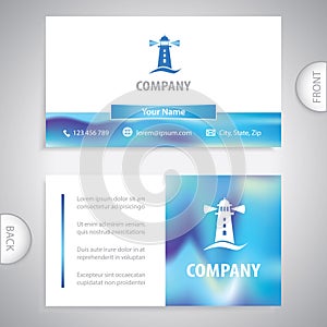 Lighthouse and ocean waves nautical icon. Symbol for seaside resorts and ports. Business card template.