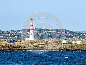 Lighthouse OksÃ¸y fyr south of Kristiansand in Norway