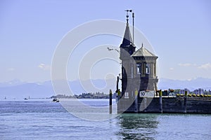 Lighthouse on old pier in harbor of Constance or Konstanz