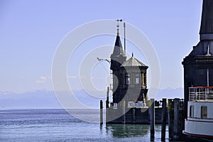 Lighthouse on old pier in harbor of Constance or Konstanz