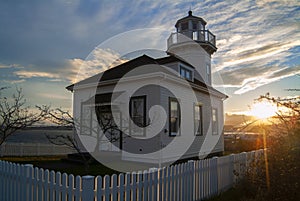 Lighthouse Overlooking City of Port Townsend, Washington at Sunset.