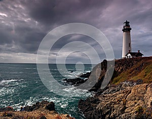 Lighthouse panorama on a cliff and ocean