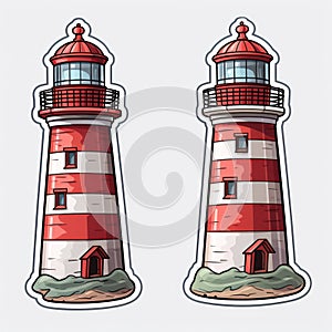 Lighthouse Paper Stickers on White Background - AI Generated