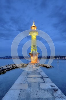 Lighthouse at the Paquis, Geneva, Switzerland, HDR photo