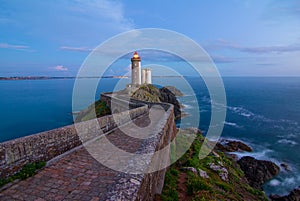 Lighthouse Phare du Petit Minou at sunset, Brittany, France