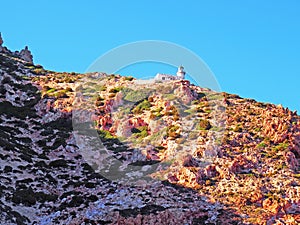 The lighthouse of Polyaigos, an island of the Greek Cyclades