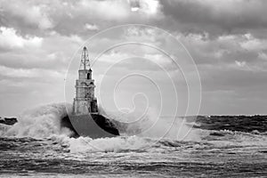 Lighthouse in the port of Ahtopol, Black Sea, Bulgaria,black and white