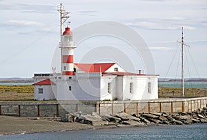 Lighthouse at Punta Delgada along the Strait of Magellan, Chile