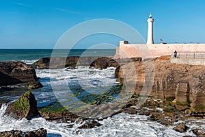 The lighthouse of Rabat in Morocco during calm sea