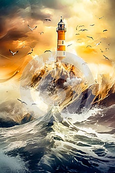 Lighthouse Resilience Guiding ships through a tempestuous sea, a beacon of hope in the storm