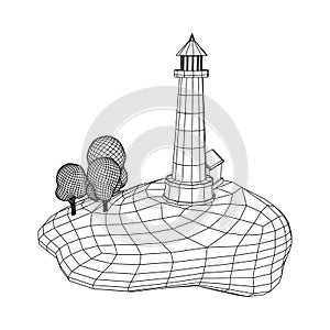 Lighthouse on rock stones island landscape