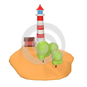 Lighthouse on rock stones island landscape