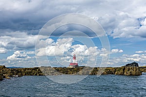 Lighthouse on the rocky island of the Farne Islands