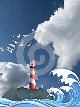 Lighthouse on rocky outcrop