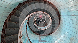 Lighthouse round blue staircase of La Coubre in La Tremblade Charente Maritime in west coast france