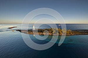 Lighthouse and sail ship, Paradise Island in Nassau, Bahamas