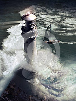 Lighthouse and sailboat