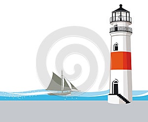 Lighthouse and sailing ship illustration