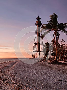 Lighthouse on Sanibel Island beach