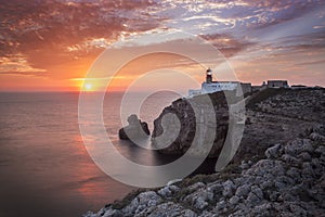 Lighthouse Sao Vicente during sunset, Sagres Portugal