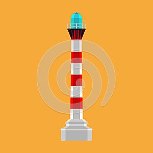 Lighthouse sea illustration beacon vector icon. Building light red tower nautical architecture marine navigation travel. Flat