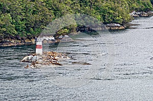 Lighthouse and sea lions on Quemada island - Beagle Channel