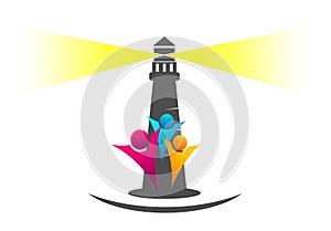 Lighthouse sea  people union logo illustrations vector icon clip art