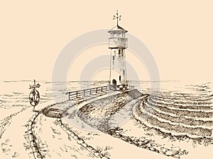 Lighthouse and the sea sketch