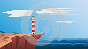 Lighthouse on the Sea Vector Illustration. Lighthouse Background.