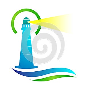 Lighthouse sea wave water logo illustrations vector icon clip art