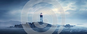 lighthouse seascape in mystic fog AI generated