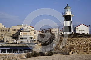 The lighthouse in the seaside town