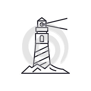 Lighthouse on the shore line icon concept. Lighthouse on the shore vector linear illustration, symbol, sign