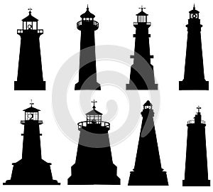 Lighthouse silhouette set