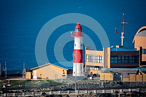 Lighthouse on the Stone Rocks of the Pacific Ocean Coastline near Vina del Mar, Chile