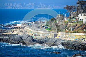 Lighthouse on the Stone Rocks of the Pacific Ocean Coastline near Vina del Mar, Chile