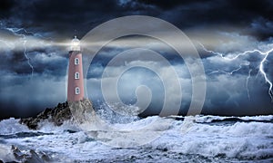 Lighthouse In Stormy Landscape