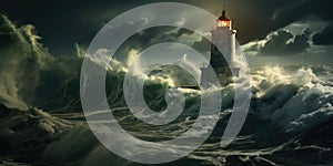 Lighthouse In Stormy Landscape - Leader And Vision Concept