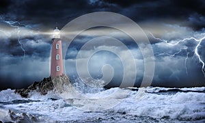 Lighthouse In Stormy Landscape photo