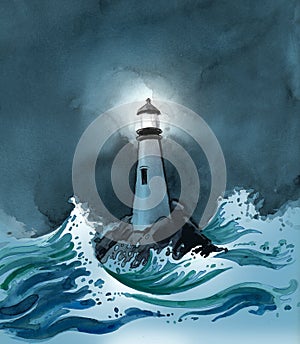 Lighthouse in the stormy sea