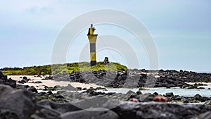 Lighthouse at Suarez Point, on Isla Espanola in the Galapagos Islands photo